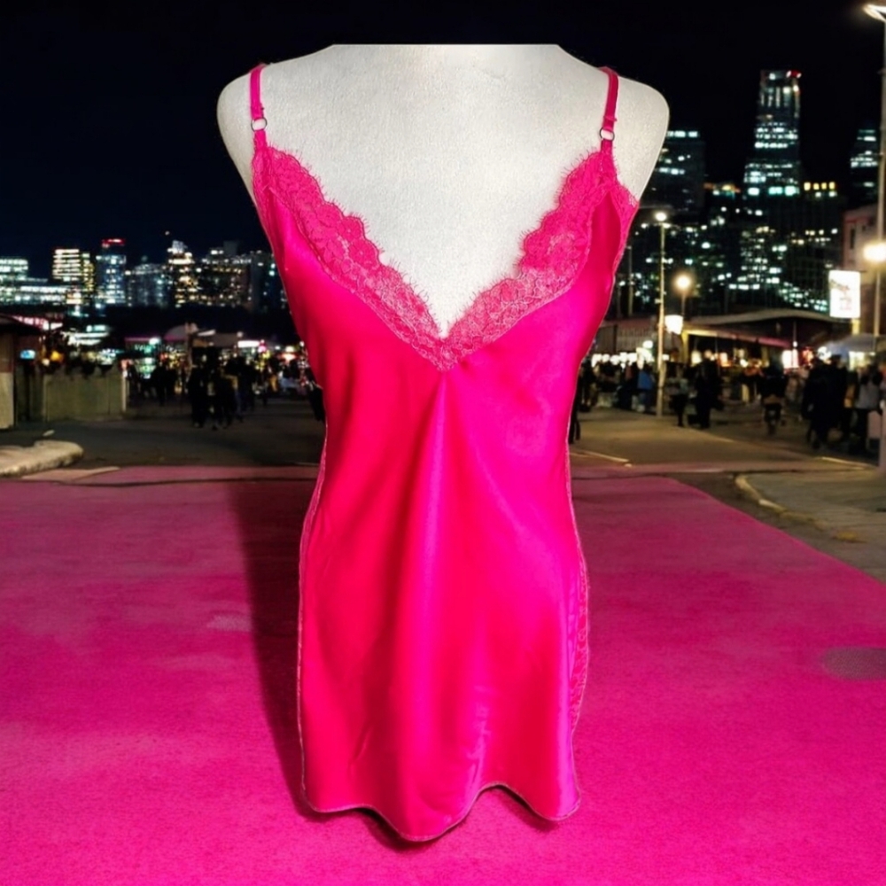 Pink Victoria secret satin slip dress Hot Pink Medium